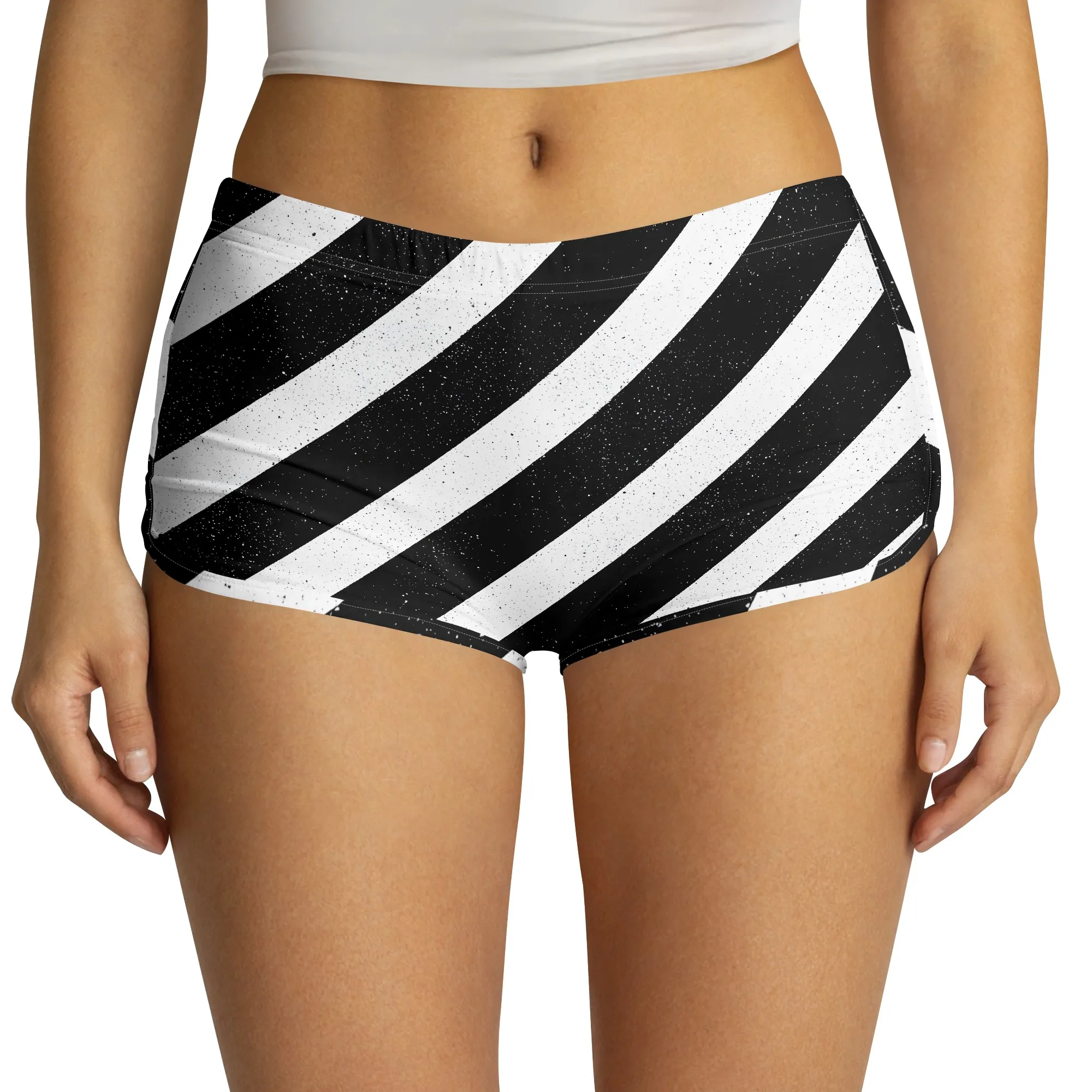 Striped Shorts, Black White Pattern, High Waist Design, Summer Beach Wear, S-2XL