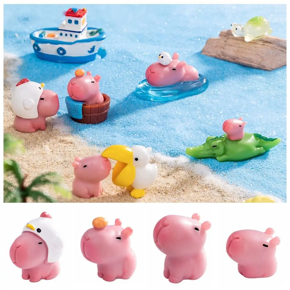 Resin Cartoon Capybara Statue DIY Pink Miniature Capybara Figurines Scene Model Car Ornament Mini Animals Figurine