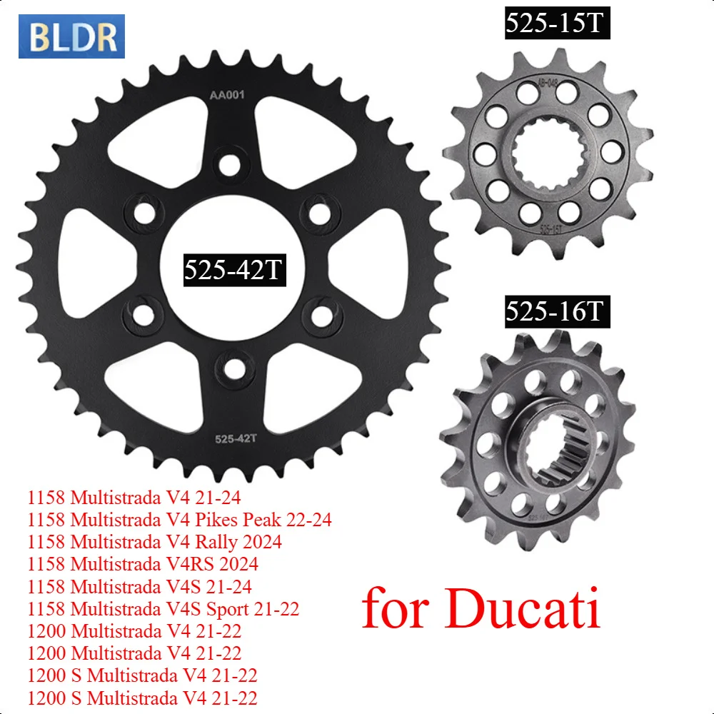 525-15T 16T 42T Motorcycle Front Rear Sprocket Kit for Ducati 1158 Multistrada V4 Sport Pikes Peak 1200 S Multistrada V4