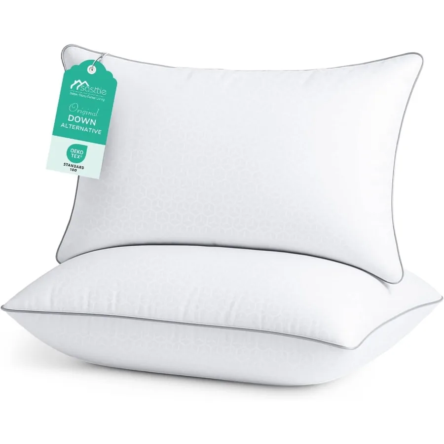 

Queen Size Pillow Set of 2 for Side Back and Stomach Sleepers with OekoTex Certified Down Alternative Plump Filling HotelQualit