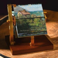 2025 Hand-cranked Mechanical Calendar Office Desktop Decoration Oil Painting Calendar Wooden Desk Calendar
