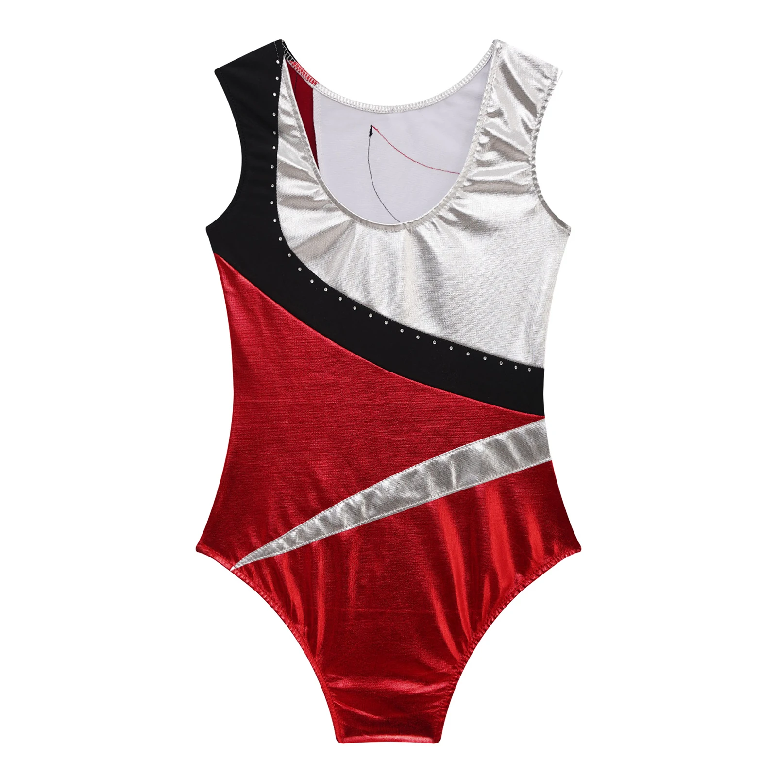 Kids Sleeveless Patchwork Ballet Dance Leotard Shiny Gymnastics Jumpsuit for Girls Figure Skating Bodysuit Performance Costume