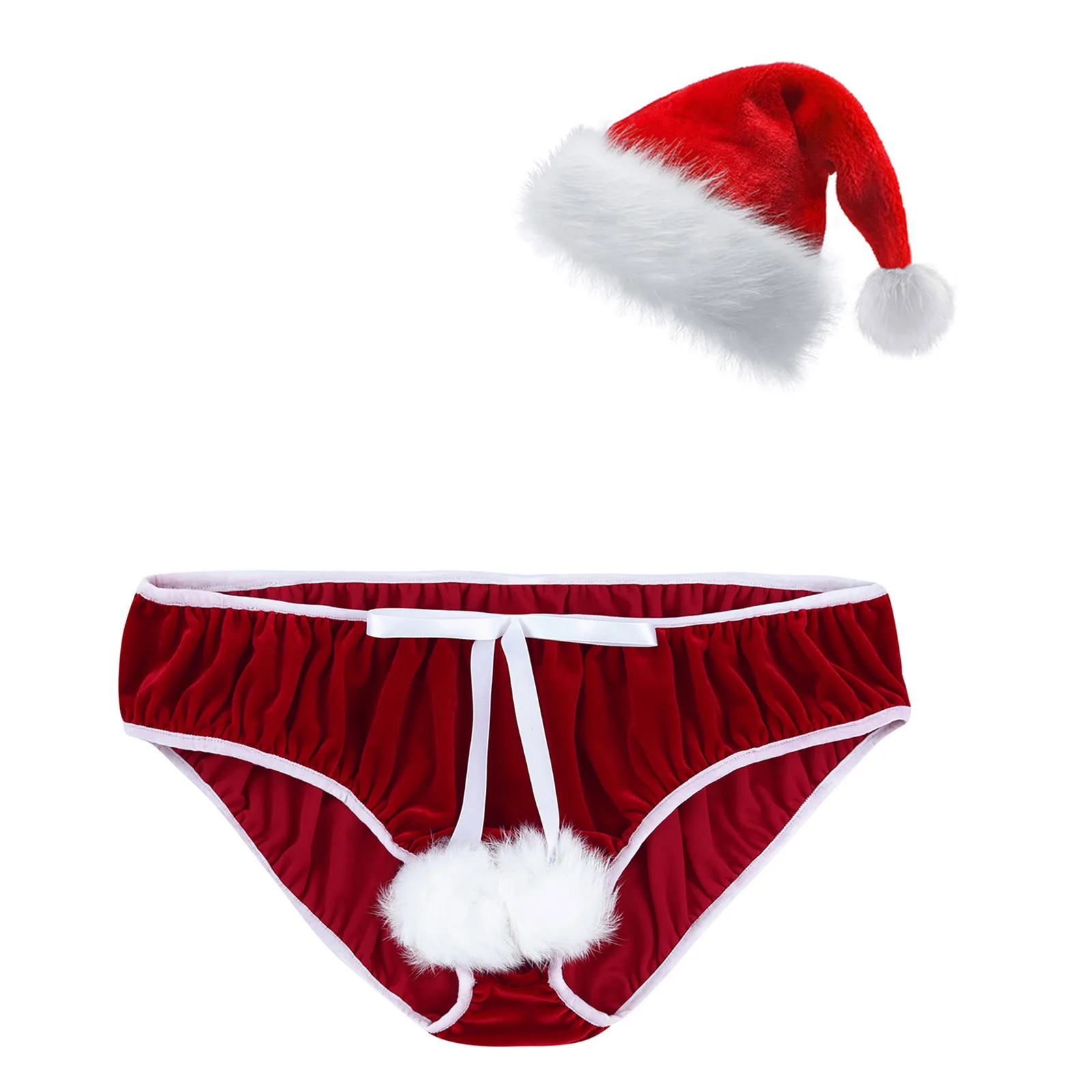 Men's Christmas Holiday Santa Claus Boxer Briefs with Hat Velvet Novelty Elk Shorts Trunks Novelty Underwear Christmas Gag Gift