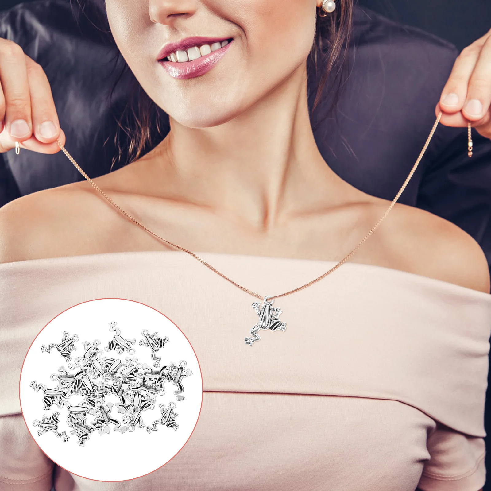 

50Pcs Retro Frog Pendant Charm Metal Frog Charms for DIY Jewelry Necklace Clavicle Chain Decoration Women Men Gift