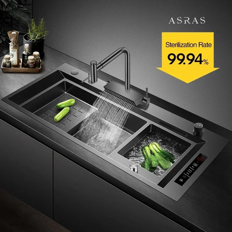 ASRAS Nanometer Smart Purifying Kitchen Sink Large Size Handmade Step Sink Ultrasonic Smart Purifying Kitchen Island Sinks