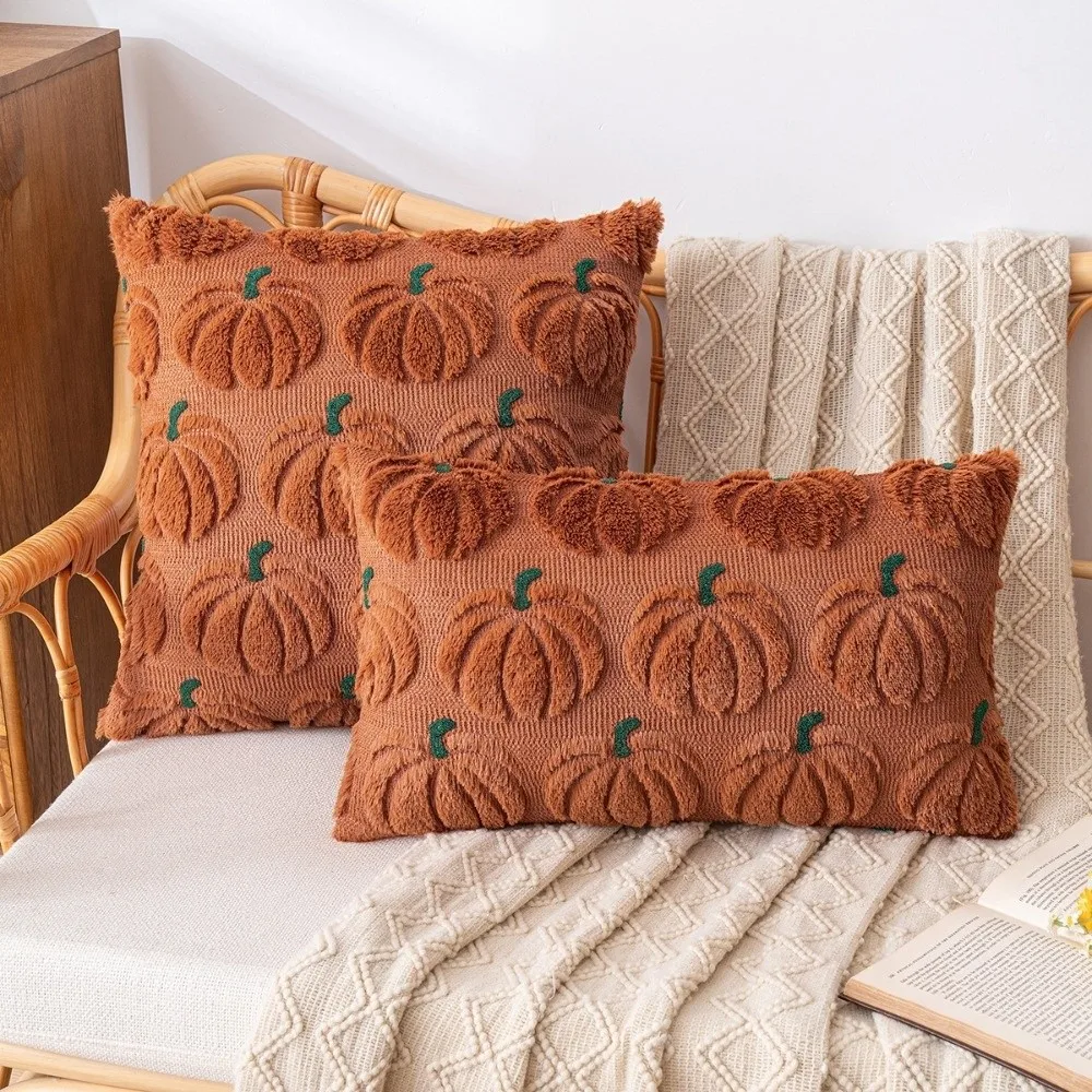 New Halloween Style Throw Pillow Cover Pumpkin Tufted Embroidered Autumn Pillowcase 45x45cm Cushion Cover Fall Decor