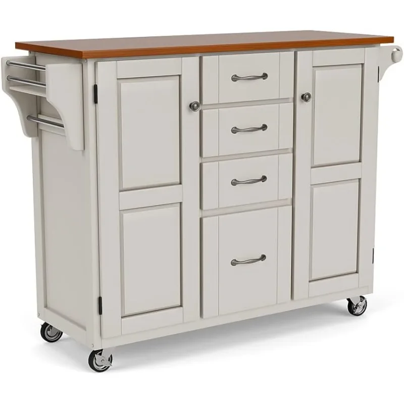 Create-a-Cart White 2 Door Cabinet Kitchen Cart with Oak Top Kitchen island table