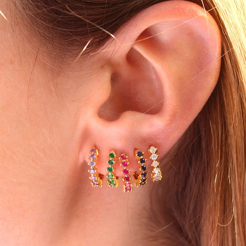 

Fashion Colorful CZ Zirconia Round Hoop Earrings for Women Gold Plated Piercing Huggies Earrings Woman Gift Jewelry Wholesale