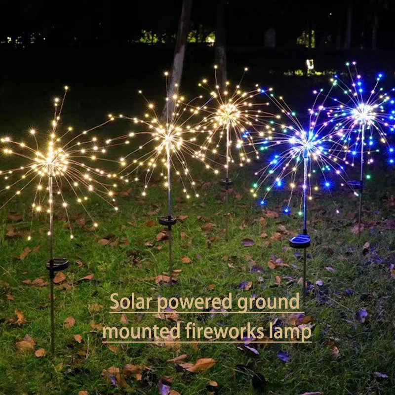 200L 8 Modes Solar Power Firework Lights LED Garden Decoration Waterproof Outdoor Dandelion Lawn Lamp Patio Garden Decoration