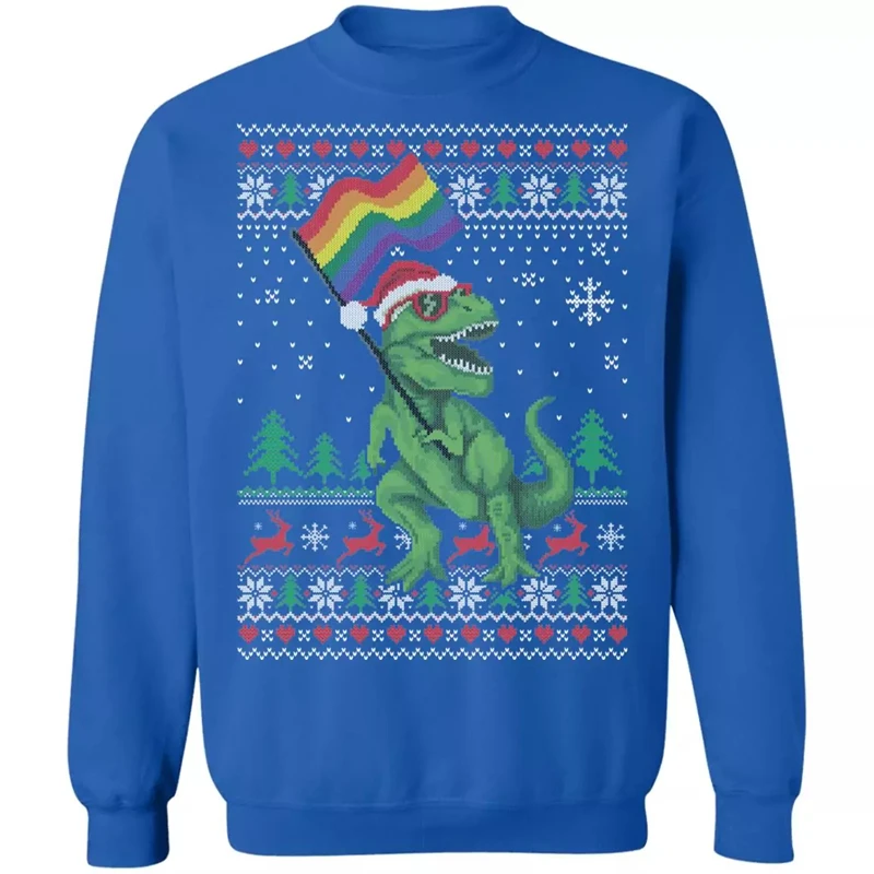Fashion LGBT T-rex Ugly Christmas Sweater Trend Pride Men Women Holiday Xmas 3D Printed Sweatshirt Loose Streetwear Pullovers