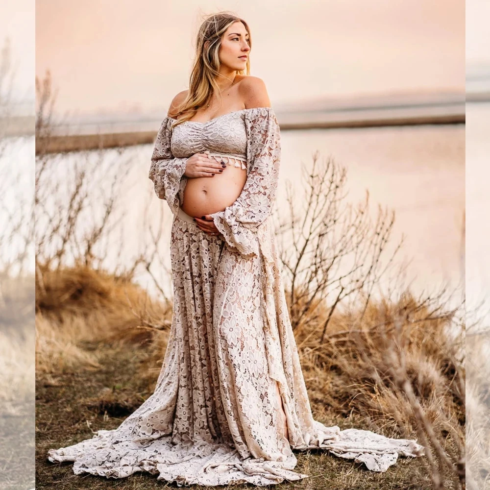 Elegant Maternity Dresses ถ่ายภาพปัก Tulle ชุดสําหรับการถ่ายภาพการตั้งครรภ์ Baby Shower งานแต่งงานฤดูร้อนชุด
