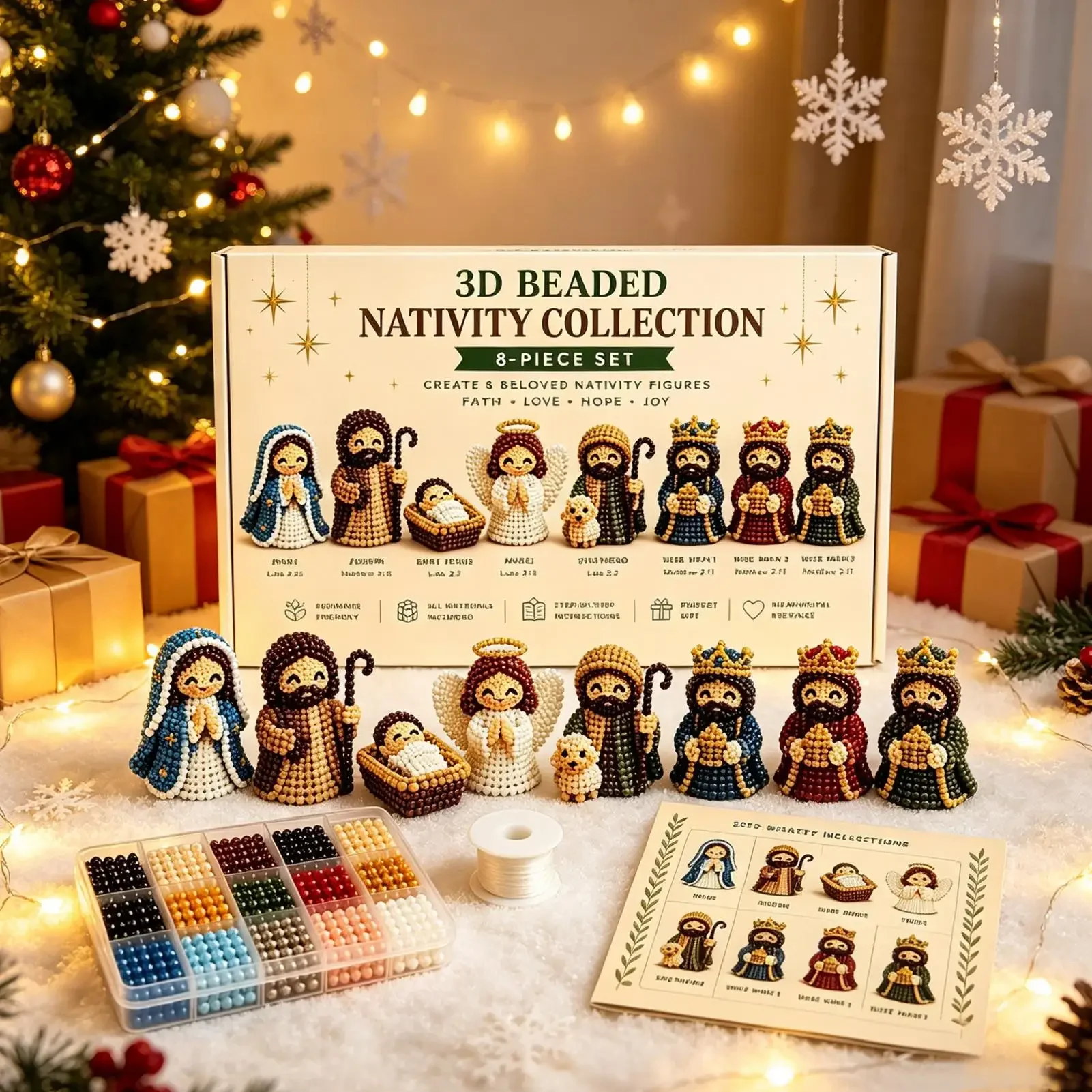 Nativity Bead Craft Kit 3D Beaded Craft Figurines Decor Beading Figures Christmas Kit for Men Women Adults Dad Wife Husband view 3