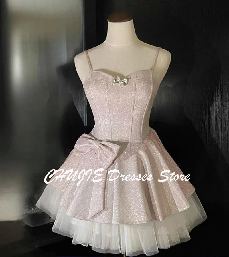 Luz rosa uma linha vestido de princesa mini vestidos de cocktail para mulheres vestidos graduación personalizado glitter vestido de aniversário personalizado