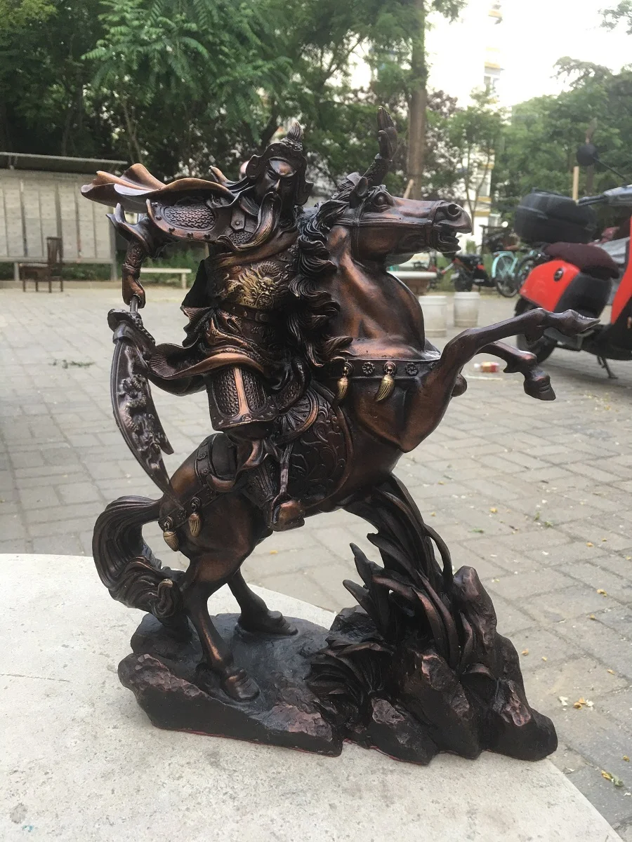 36CM Chinese Wealth God Guan Gong, Wields Sword, Jumps Over Horse Great Power Bronze Statue