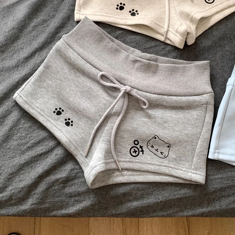 Japanese Sweet Cartoon Cat Print Lolita Shorts Women Kawaii Elastic Waist Casual Short Pants Y2k Aesthetic Cute Cotton Shorts