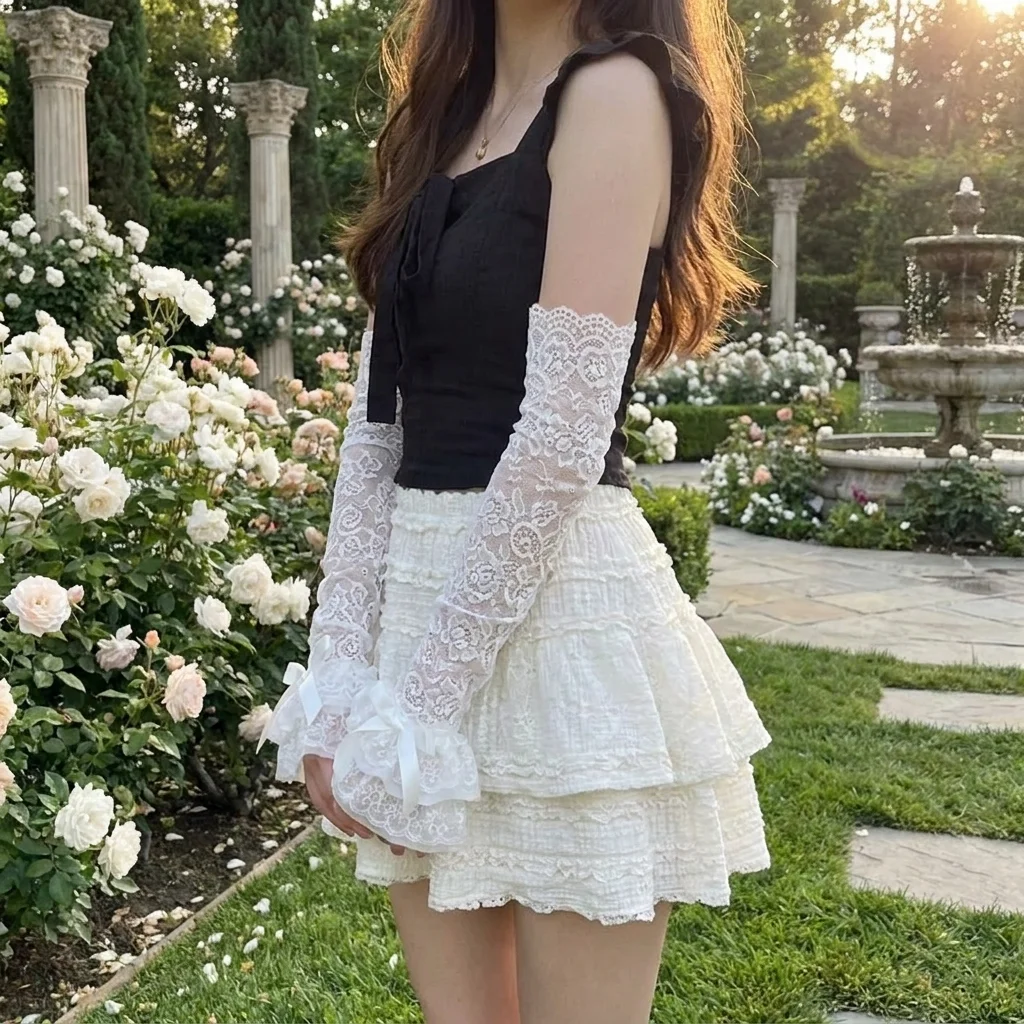 

New High Quality Graceful Lace Bowknot Womens Sleeve Sun Protection Hollow Out Lace Fingerless Gloves Y2K Bridal Wrist Gloves