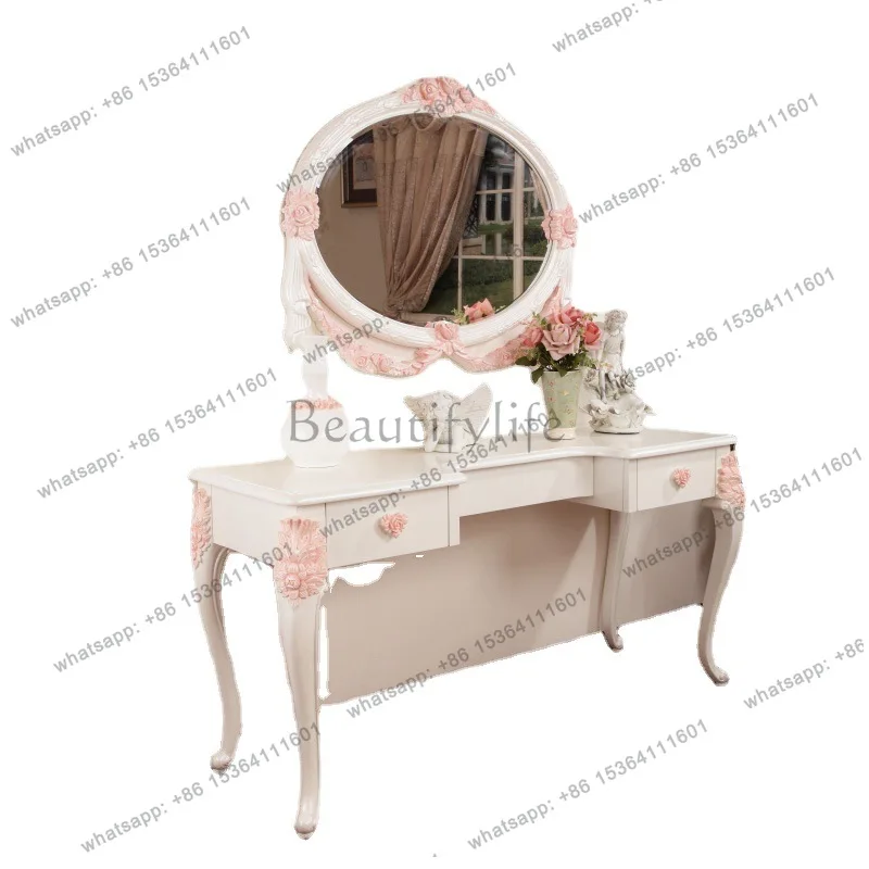 Neoclassical European pink dresser birch French furniture dresser mirror combination villa furniture