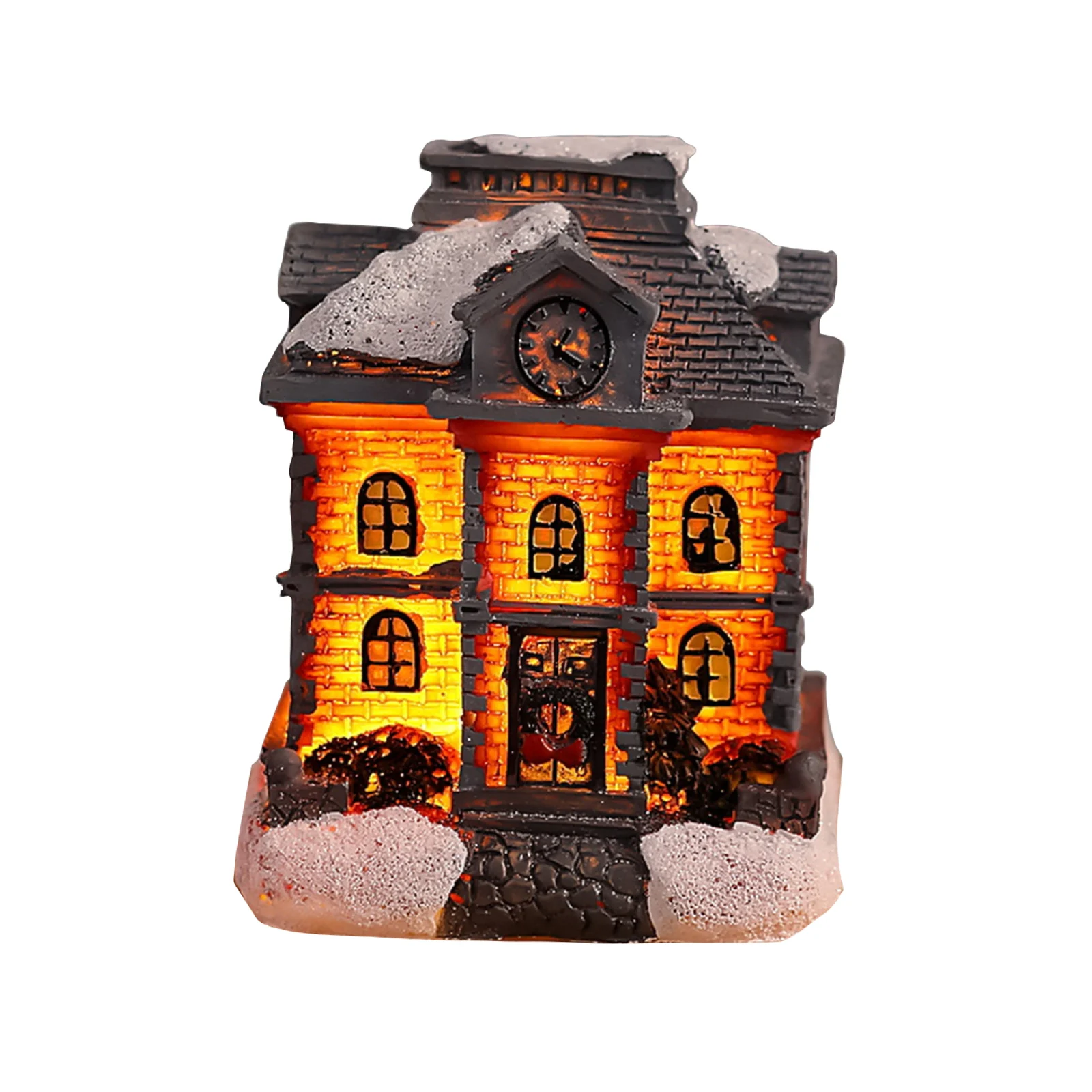 Christmas Decorative Resin Light-Up House European-Style Snow House Christmas Gifts Wide Range Of Uses Fireplace Mantle Model