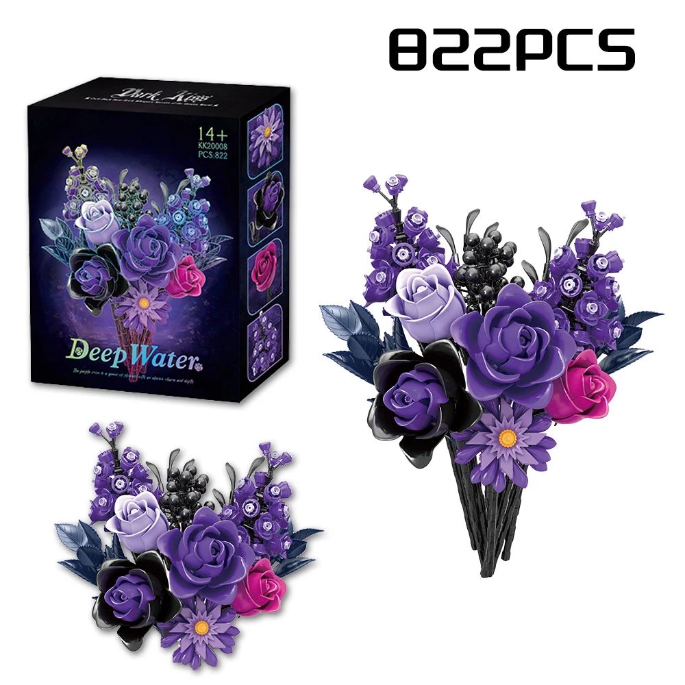 

Gothic Eternal Brick Flower Ornaments Girlfriend MOC 822 PCS Valentine's Day Gift DIY Roses Flower Building Blocks Desktop Decor