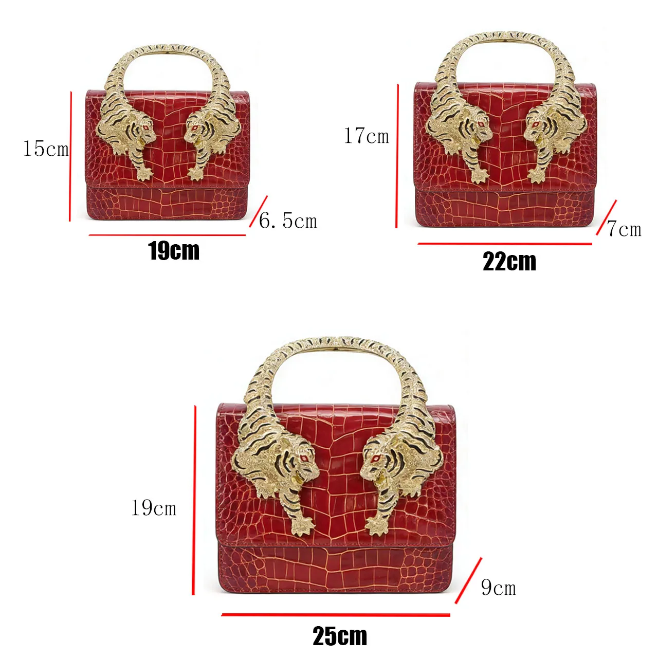 Croc Embossed Handbag Women Genuine Leather Crocodile Scale-effect Signature Tiger Motif Crystal Embellishment Shoulder Bag