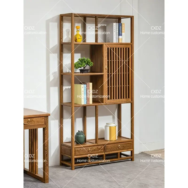 New Chinese Style Solid Wood Bogu Shelf Bookshelf Antique Display Cabinet Multi Layer Storage Rack for Living Room Home Decor