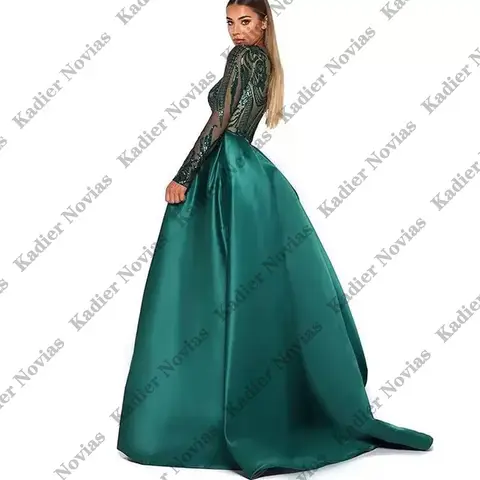 Långärmad sjöjungfrugrön spets muslimsk aftonklänning med avtagbar kjol anpassad klänning för speciella tillfällen Robes De Soiree 8 best sales Muslimsk aftonklänning - №1
