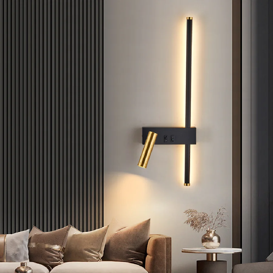 LED wall lamp Modern adjustable swing spotlight Double switch bedside lighting Decorative background wall Living room wall lamp