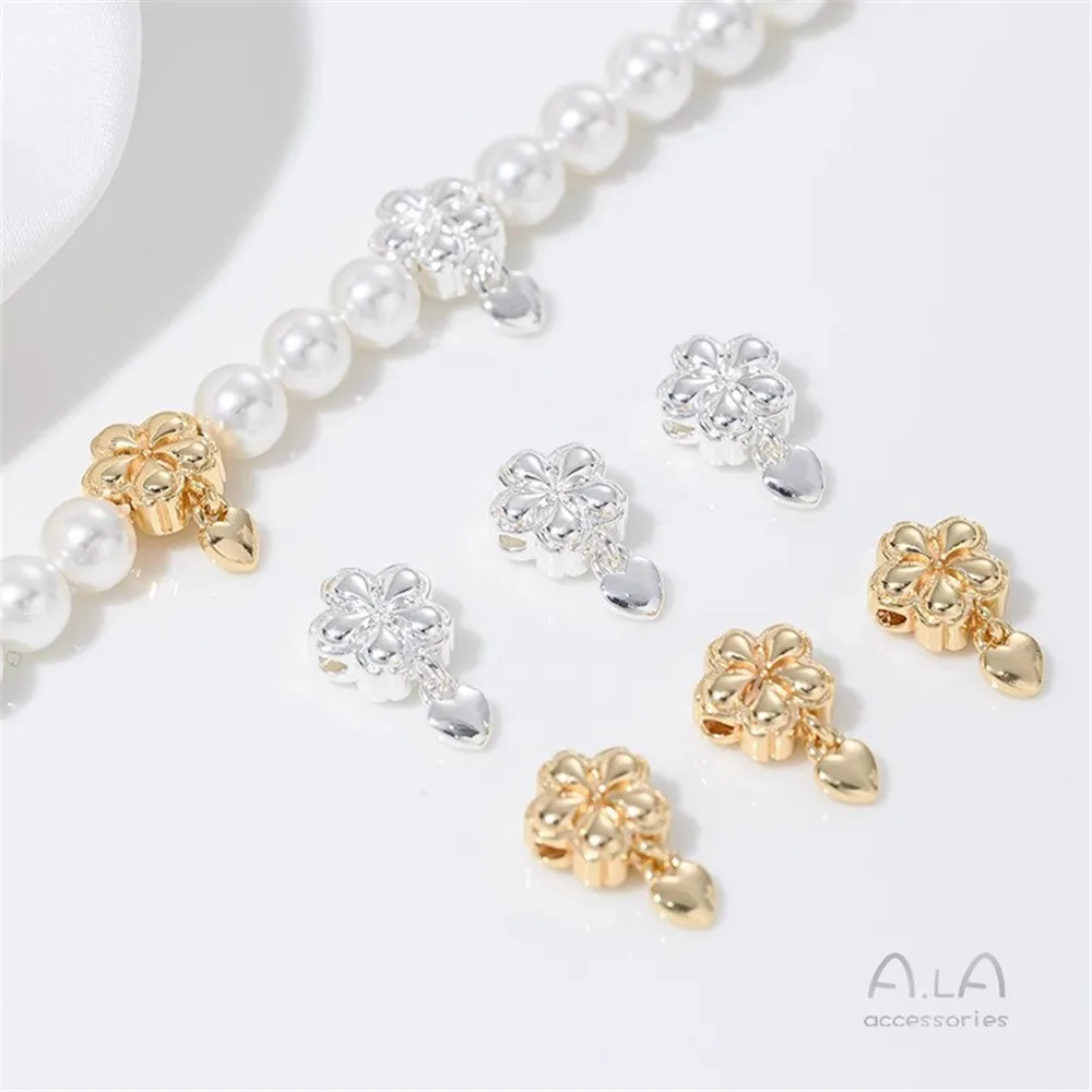 14K Gold-plated Double-sided Peach Blossom Bead Compartment Hanging Peach Heart Cherry Handmade DIY Bracelet Jewelry Accessories