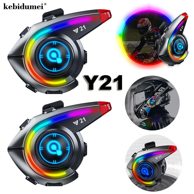

Y21 Motorcycle Helmet Headset Bluetooth5.4 Waterproof Noise Reduction Earphones with FM Radio RGB Light Helmet Earphones