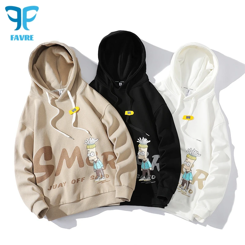 FAVRE Men Fashion Print Sweatshirts Trend Loose Cartoon Hoodies Spring Autumn Pullovers Y2K Casual Hong Kong Style Ins Tops