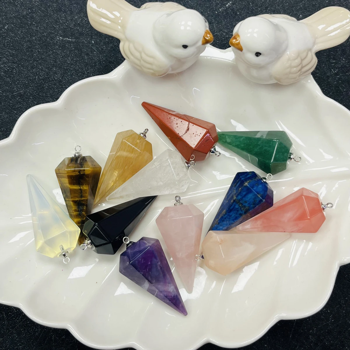 1piece Crystal Natural Stone Pendant Hexagonal Pyramid Pendants Charms for DIY Women Men Necklace Jewelry Making Accessories