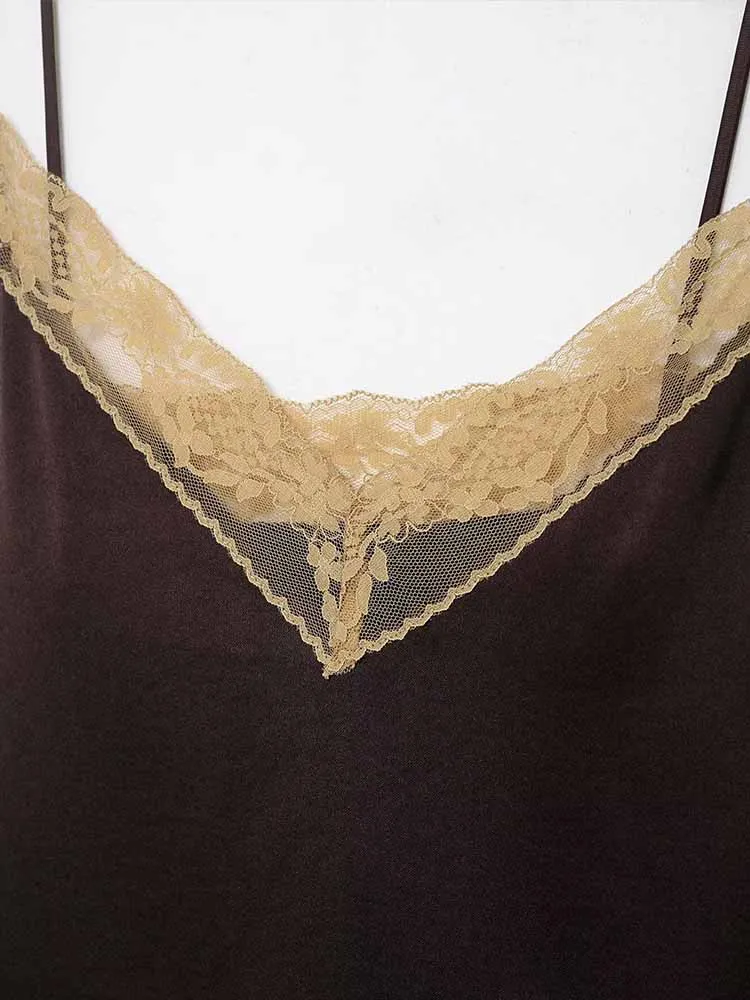 European and American style winter new fashion women's clothing casual versatile simple sleeveless silk satin lace top and skirt