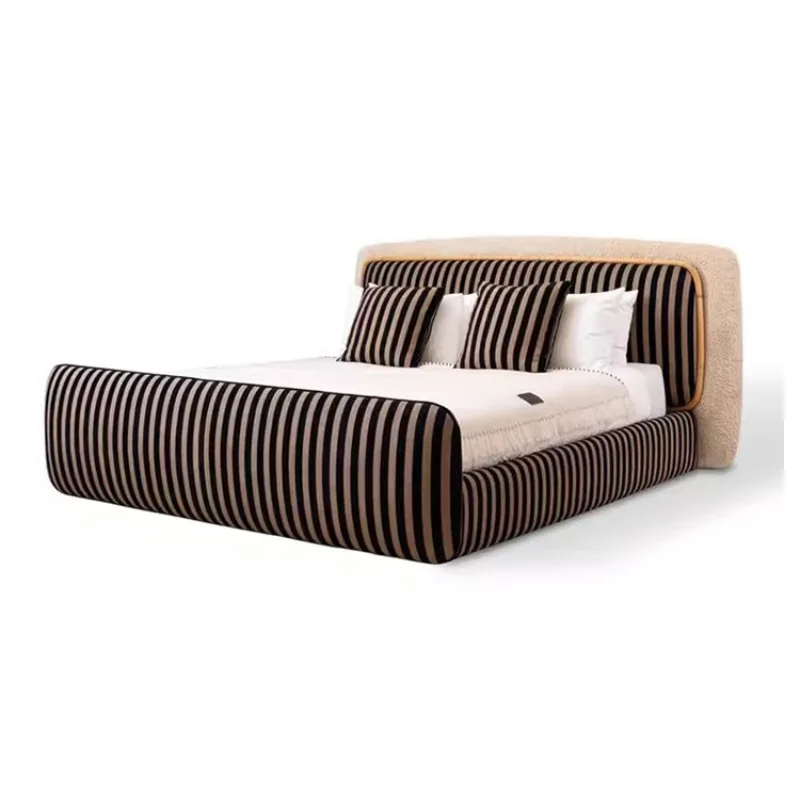 

Italy imported high-end villa mansion furniture black and white striped color matching lamb wool fabric bed