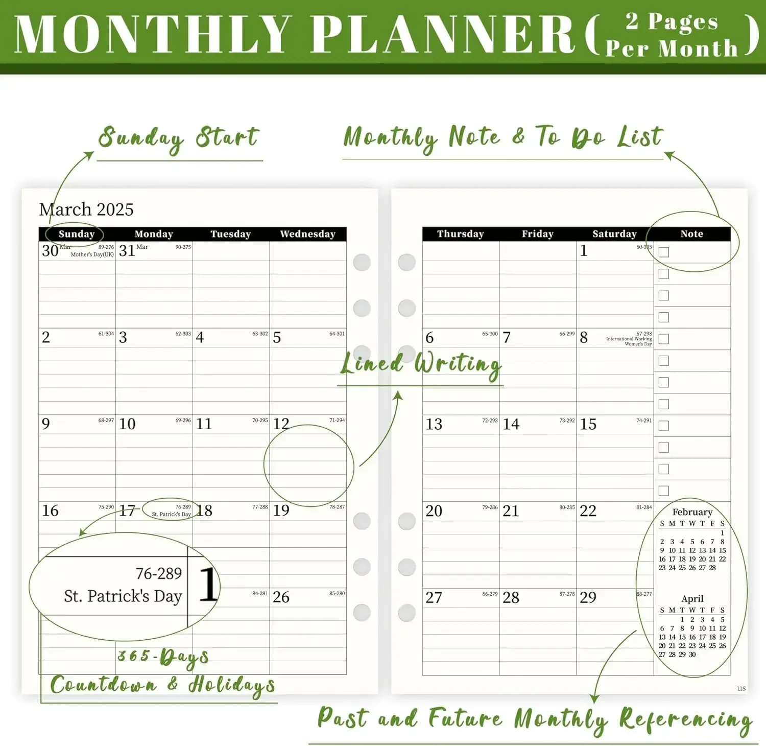 2025 A5 Weekly & Monthly Planner Binder Refill Insert - 5.8\