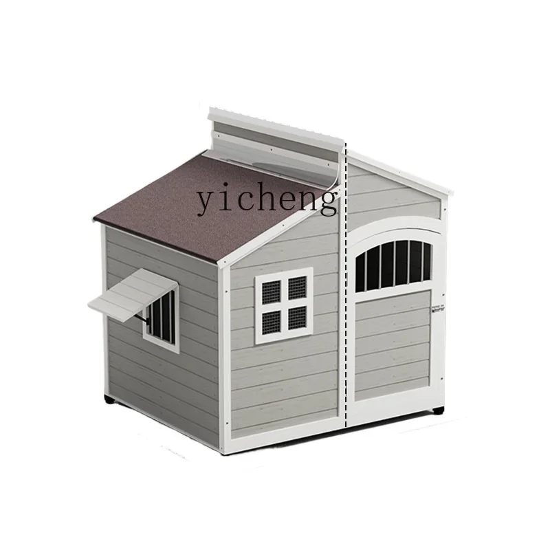 TQH Solid Wooden Kennel Outdoor Large Kennel House Outdoor Rainproof and Cold-proof Courtyard Kennel House