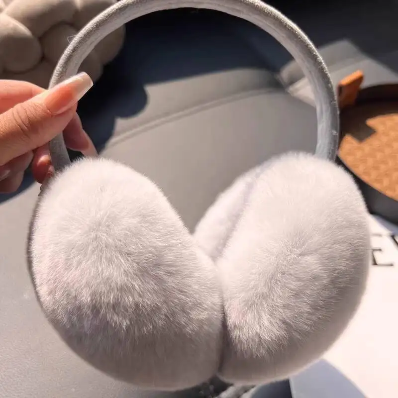 Real Rex Rabbit Fur Ear Muffs For Women Winter Warm Plush Ear Covers Gift Windproof Ear Warmers Stretchable Cycling Earmuffs