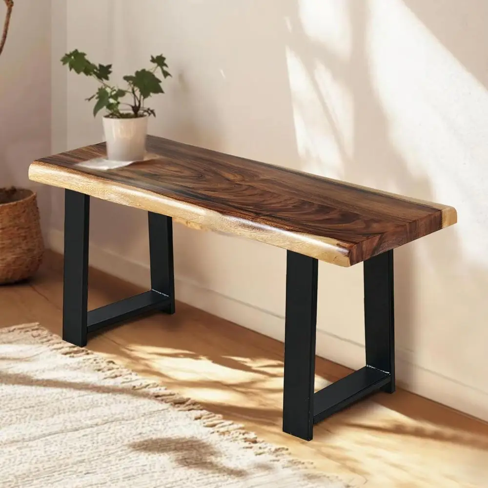 

Скамья из массива дерева с необработанным краем в деревенском стиле, 32 x 14 x 17 дюймов (высота), ручной работы, для прихожей, гостиной, столовой, спальни, коридора, винтажная