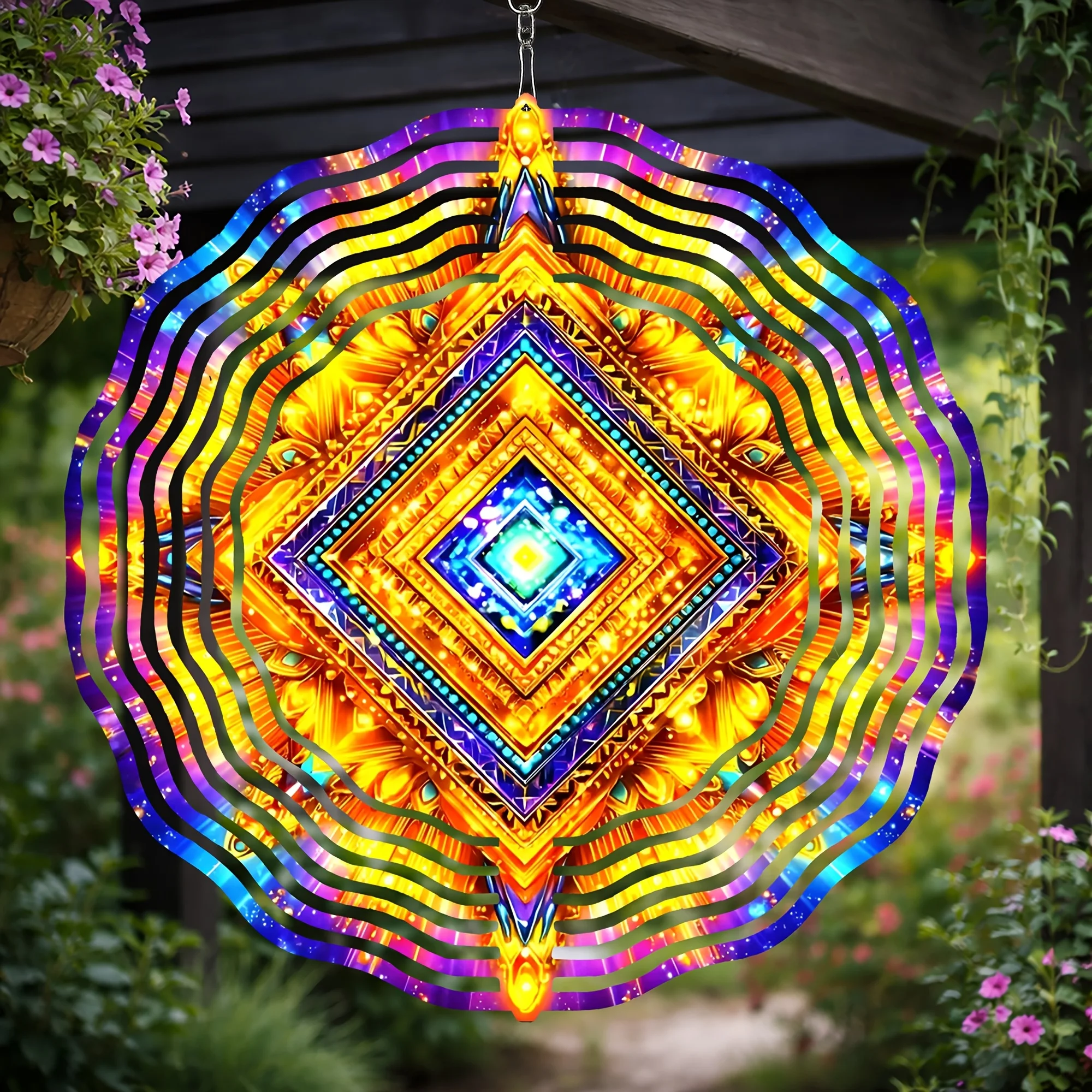 Modern Geometric Rhombus Wind Chimes with Dazzling Kaleidoscope Patterns, Suitable for Outdoor Garden Courtyard Decoration