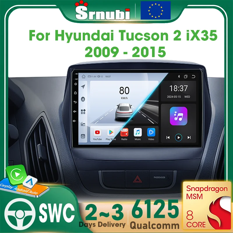 Radio para automóvil con GPS y sistema de navegación para Hyundai Tucson 2 iX35, modelo 2009-2015. Compatible con Carplay y Android Auto. Sistema multimedia 2 Din. Autoradio UIS6125 con procesador de 8 núcleos, WIFI, RDS, pantalla QLED, DSP, audio, Bluetooth 5.4 y pantalla con ventilador de refrigeración integrado. Se instala fácilmente.