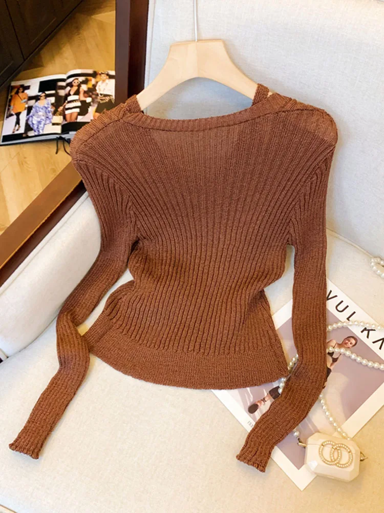 Sweet Gyaru Long Sleeve Slim Knitted Tops Autumn Winter Women Chic O-Neck Solid Sweater Korean Style Simple Cozy Pullover Trend