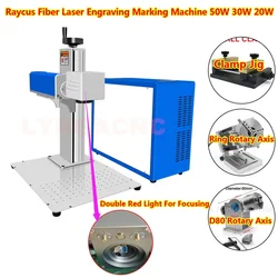 Raycus Fiber Laser Engraving Marking Machine 50W 30W 20W Metal Steel Jewelry Gold  Marker Ring Rotary Axis Clamp Jig Optional