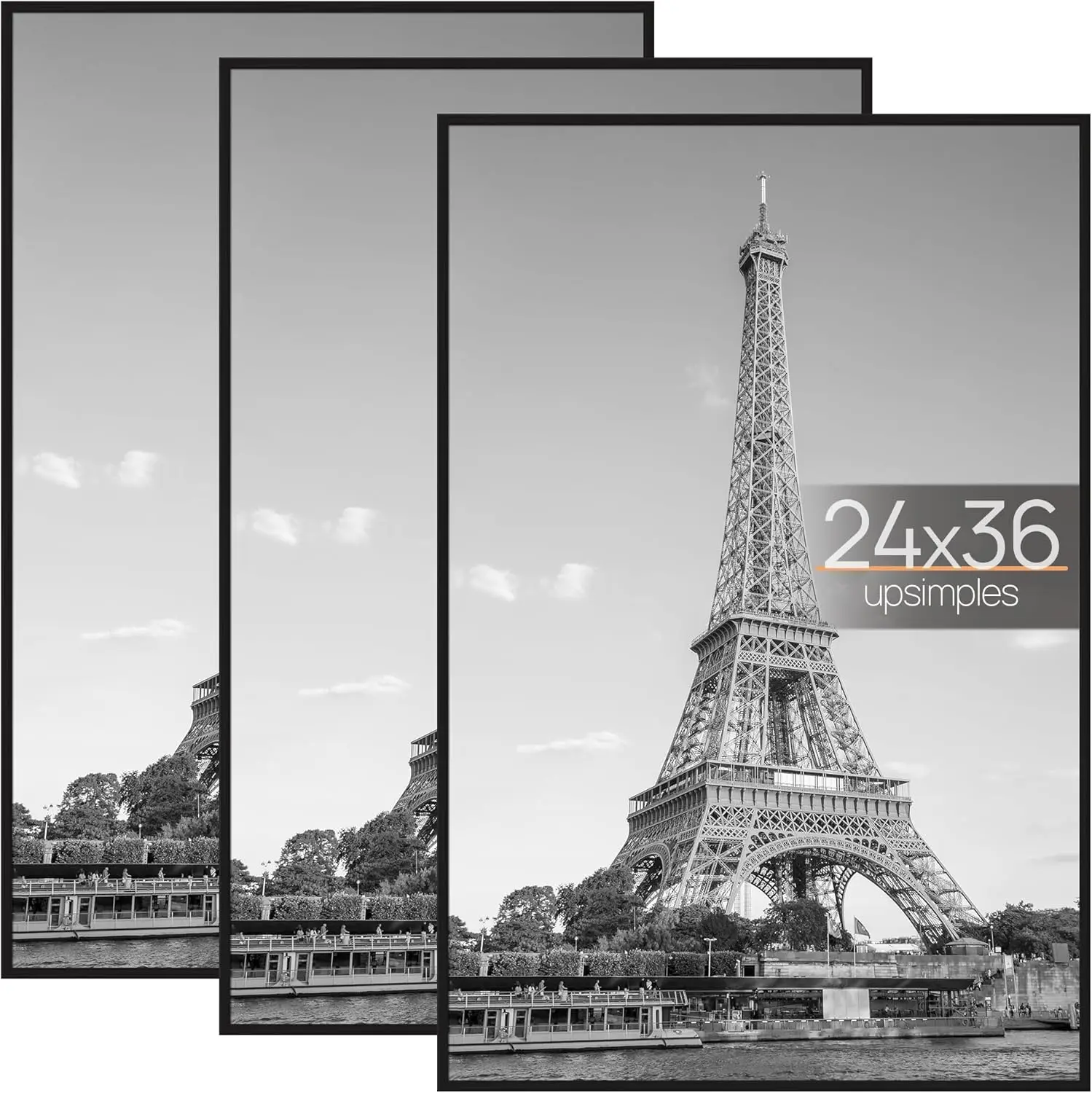 

24x36 Poster Frame 3-Pack Black, Scratch-Proof Picture Frames with Slide-In Strips for Wall Mounting - Home Office Gallery Decor