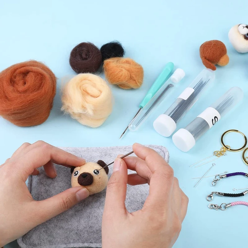 Needle Felting Beginner Keychain Kit, Animals Needle Felting Supplies Set Included Roving,Needle Felting Pad,Needles