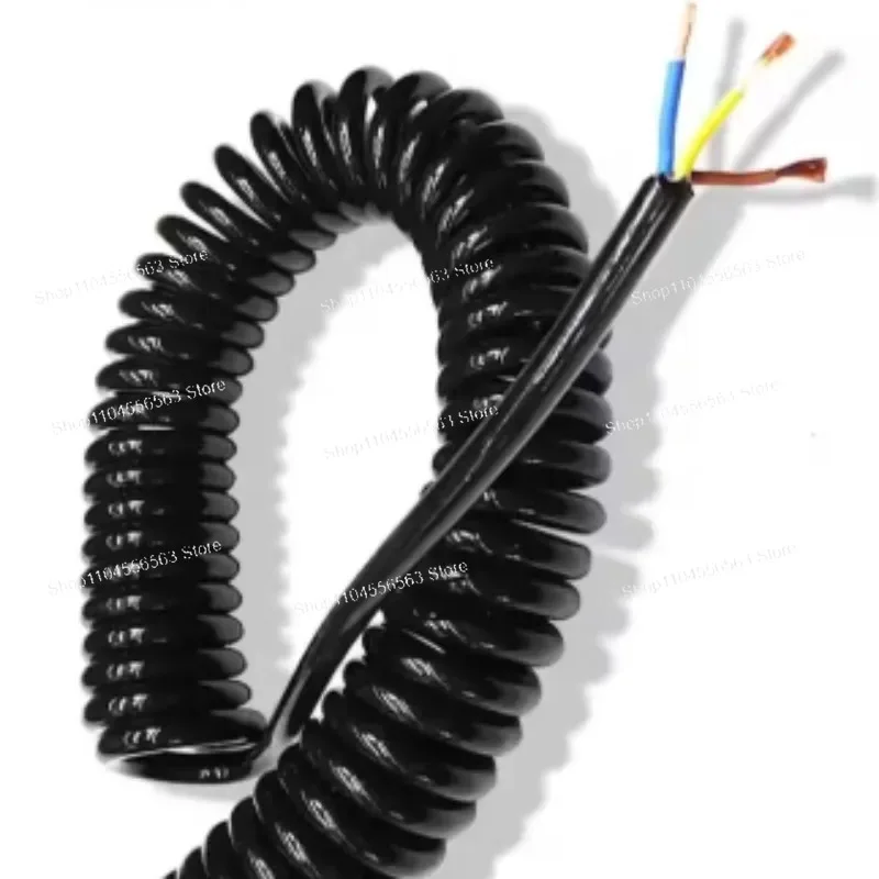 3 Core Spiral Spring Electric Cable 0.5sqmm Retractable Black Power Extension Cord 2.5M 5M 7.5M