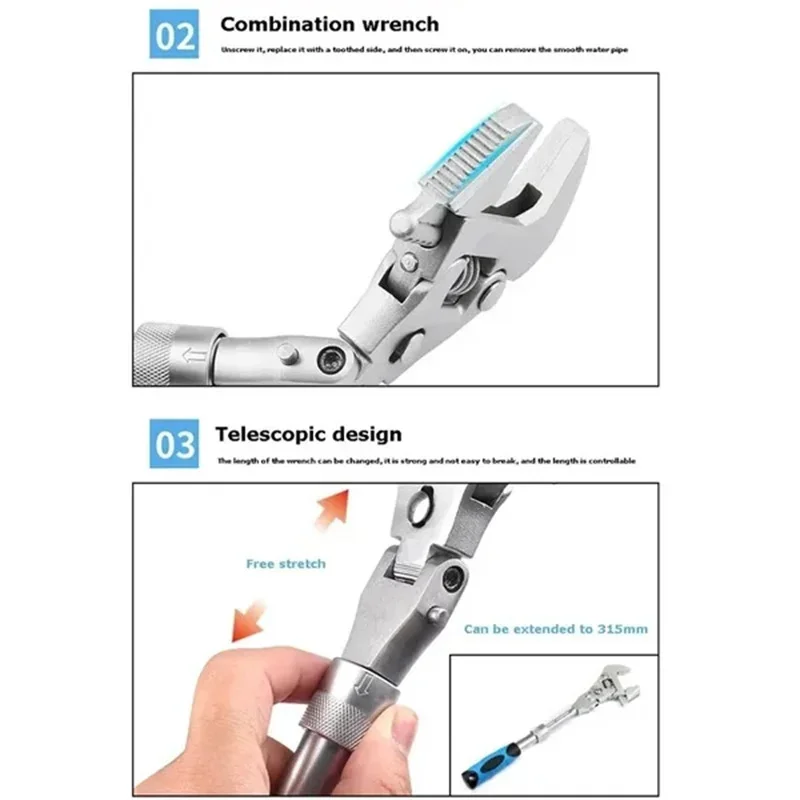 5 In 1 Multifunctional Ratcheting Wrench Adjustable Retractable 180° Torque Shaking Head Wrench Professional Maintenance Tools