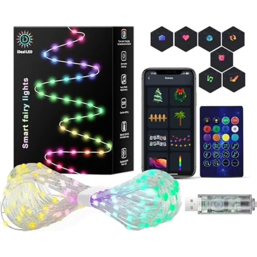 Smart Fairy Lights 16.4Ft 50LEDs, Color Changing String Lights with Remote and App Control, RGB-IC Multicolor DIY Twinkle Light