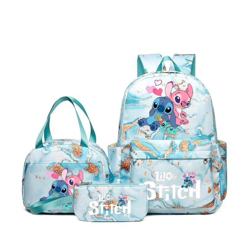 3pcs Stitch Disney Anime Backpack Set With Lunch Bag And Pencil Bag, Large Capacity Lightweight And Breathable Outdoor Daypack