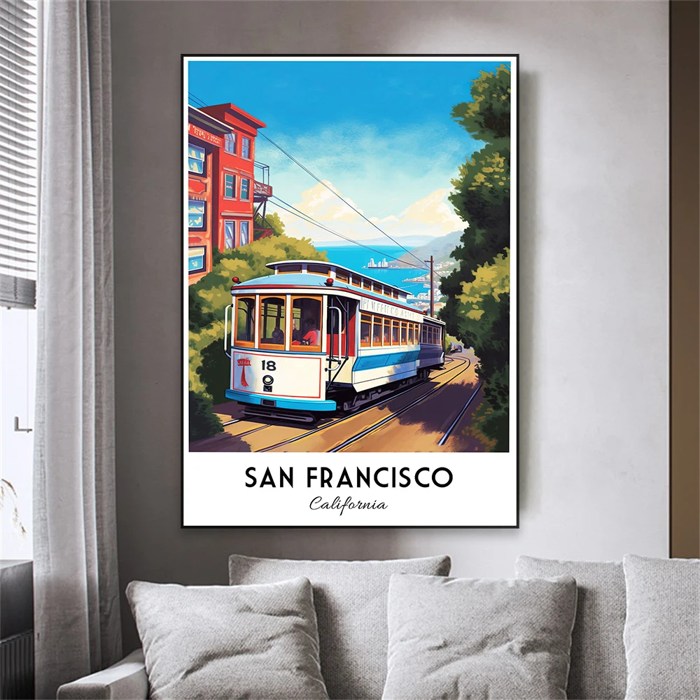 طباعة فنية جدارية ملونة من كاليفورنيا سيتي سكيب لديكور غرف النوم ، طباعة أفق سان أنجلوس ، لوحة قماشية للمناظر الطبيعية ، ملصق السفر #4