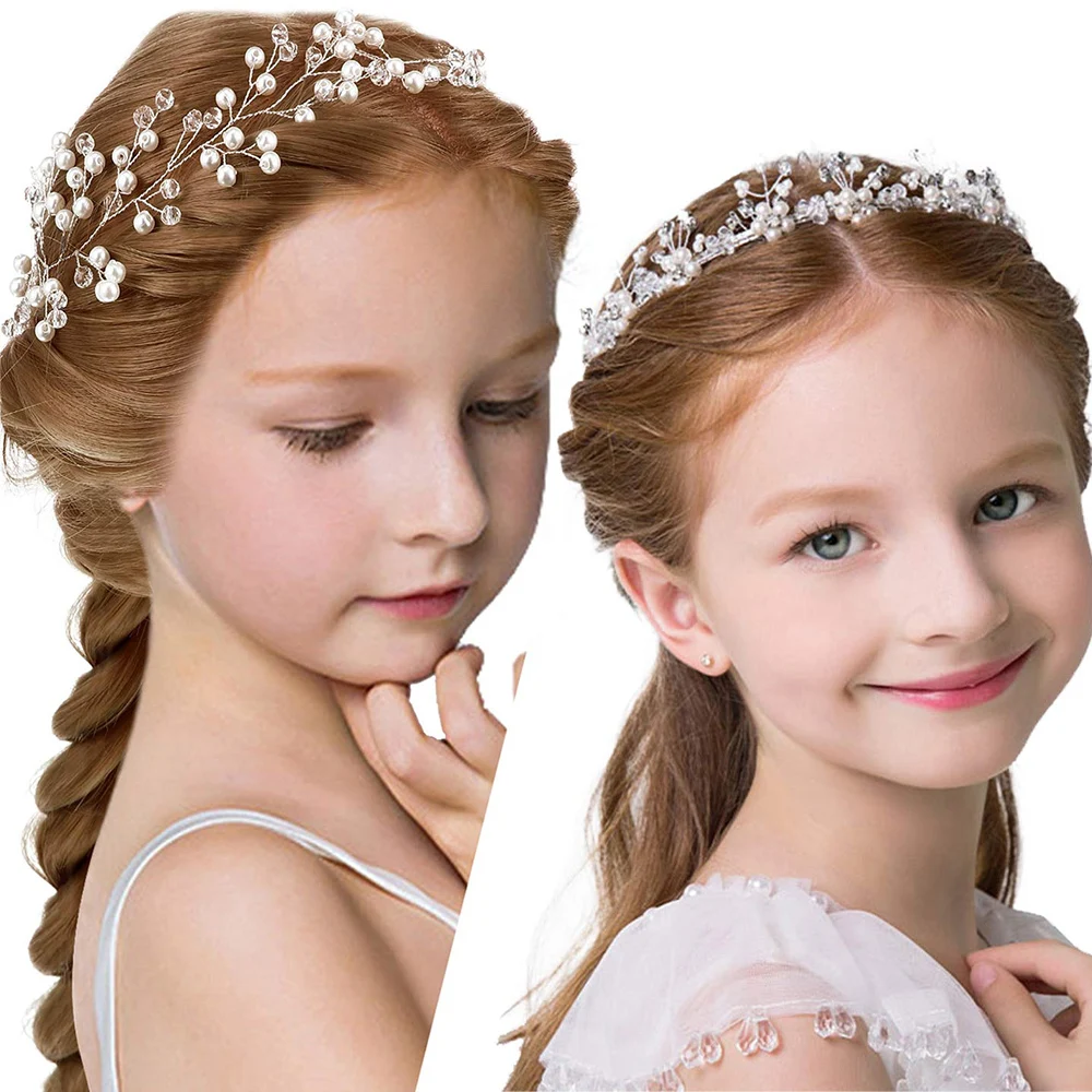 Wedding Flower Crown Princess Wedding Headpiece Rhinestone Headband Veil Crystal Headpiece  Tiara for Girls Wedding Flower Girls