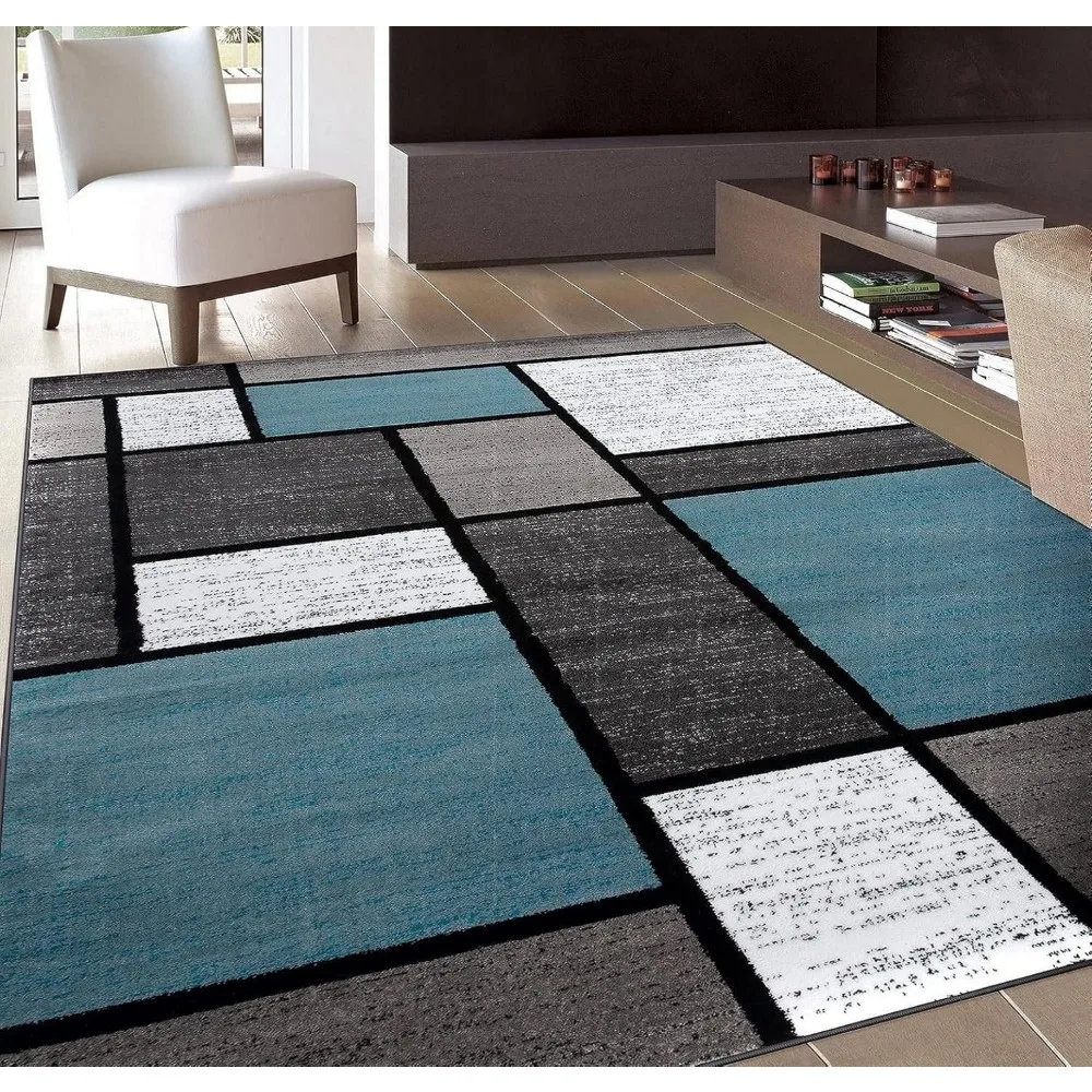 

Синий ковер с современным геометрическим узором, прочный ковер без выпадения для гостиных, кухонь, спален и домашних офисов, 5 футов